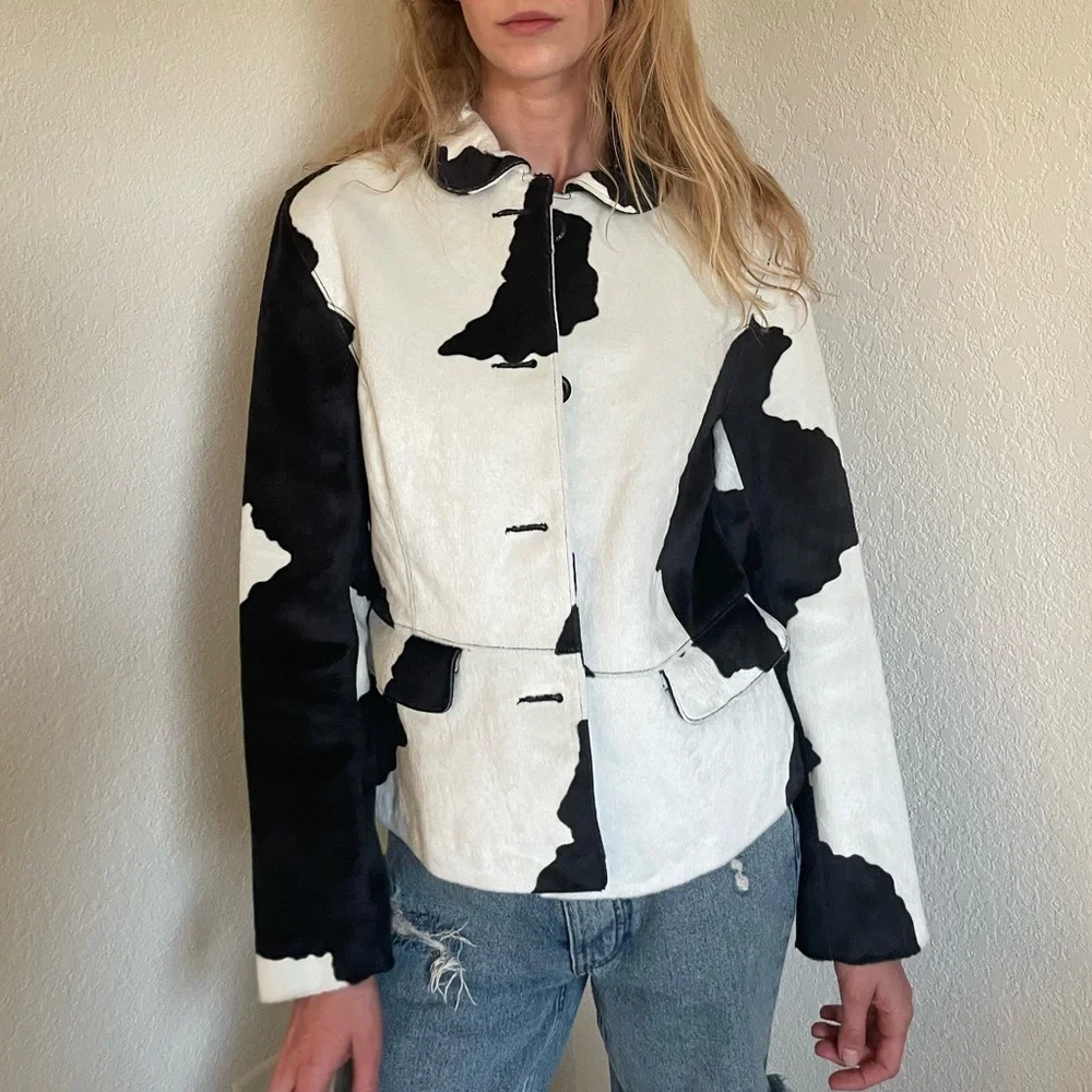 VINTAGE COWPRINT DEADSTOCK LEATHER BLAZER - Picture 2 of 4